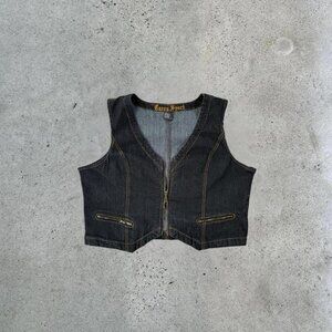 Y2k dark wash denim vest // plus size